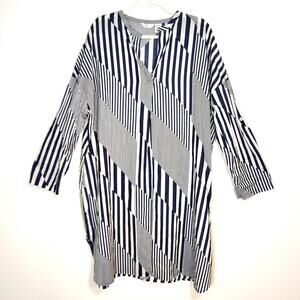 Sheer Cotton Shirtdress Cover Up Tunic Navy White Stripe Coastal Beach Pool L